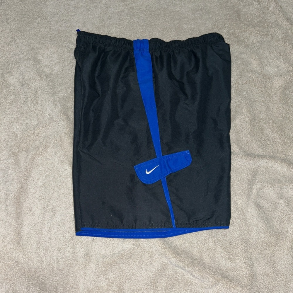 Nike Men's Swim Shorts Gray Mesh Lined Large Blue Stripe